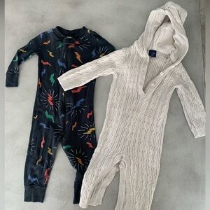 Hanna Andersson zip onesie and baby gap button hooded knit onesie